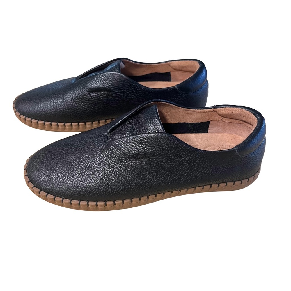 Brioso Pebbled Brazil Black Leather Women’s Sz 6.5 Comfort Loafers Slip On Shoes